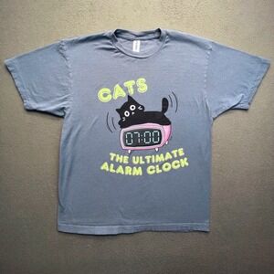 Tultex Cats The Ultimate Alarm Clock Graphic T Shirt Size Large Blue Graphic Tee